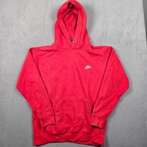 Nike Hoodie Mens Medium Red Club Fleece Pullover Sweatshirt Pockets Cotton Blend